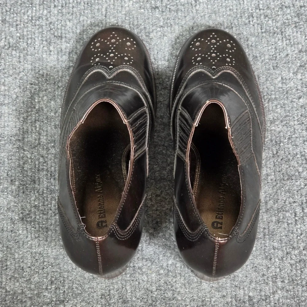 Etienne Aigner Nessie Bronze Metallic Wingtip Shooties Block Heel Womens 6.5M